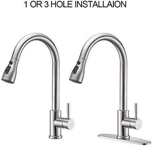 Stainless Steel Kitchen Faucets, High Arc Single Handle Pull out Brushed Nickel Kitchen Fa