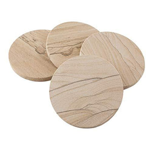 Sandstone Wood Absorbent Coaster, 4 inch round, Desert Sand w/Holder