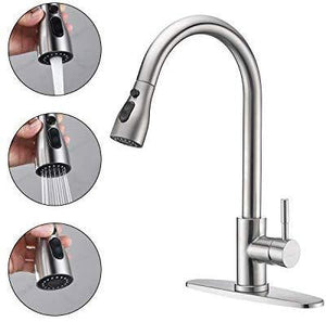 Stainless Steel Kitchen Faucets, High Arc Single Handle Pull out Brushed Nickel Kitchen Fa