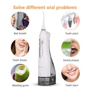 Oral Irrigator USB Rechargeable Water Flosser Portable Dental Water Jet 300ML Water Tank Waterproof Teeth Cleaner